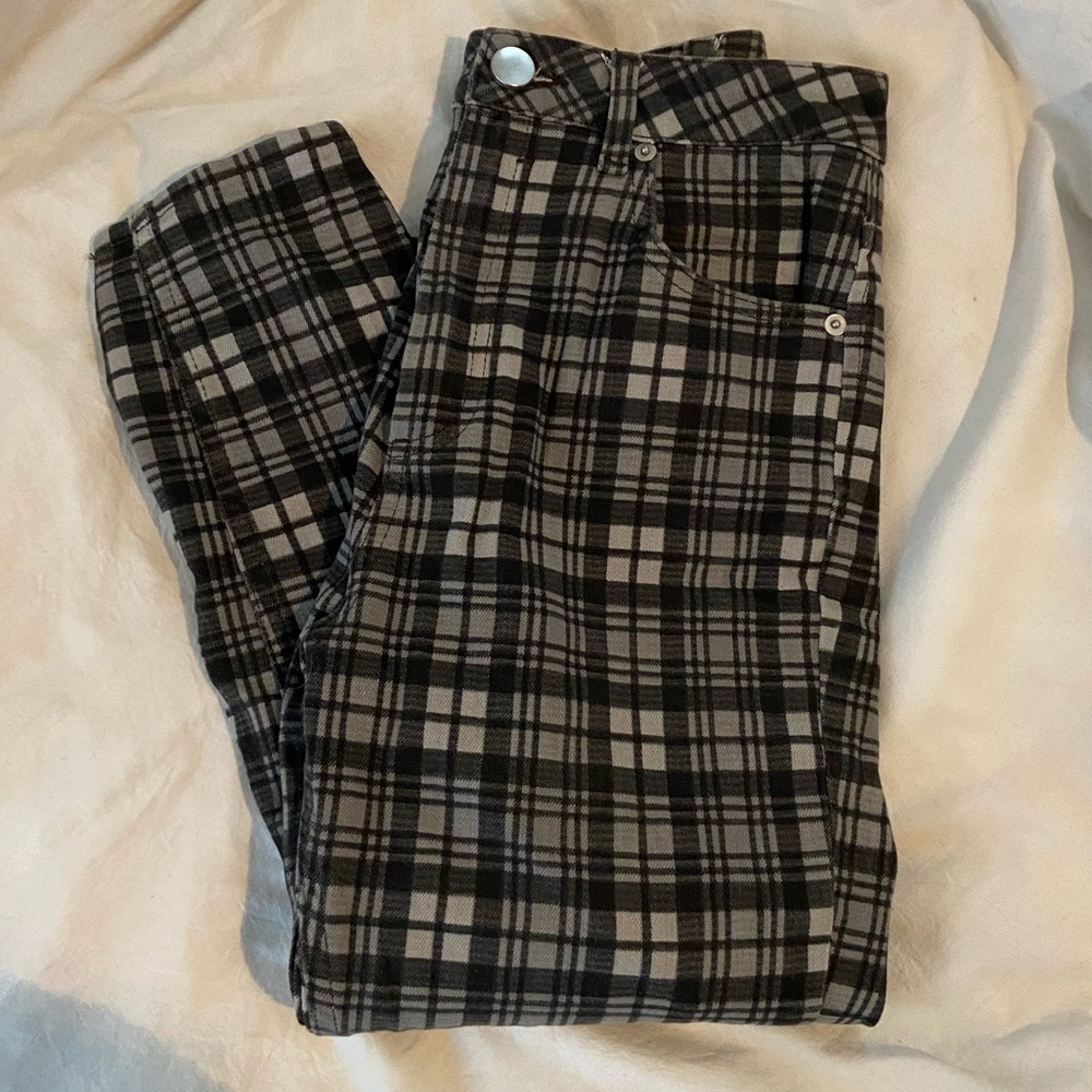 ASOS Plaid high rise straight leg jeans